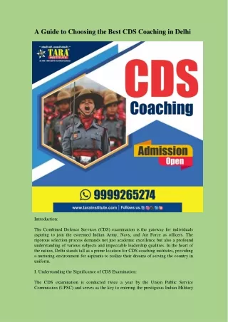 A Guide to Choosing the Best CDS Coaching in Delhi