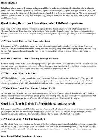 Quad Biking Dubai: An Adrenaline-Fueled Off-Road Experience