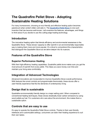 The Quadrafire Pellet Stove - Adopting Sustainable Heating Solutions