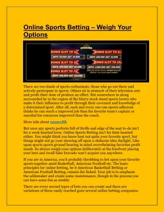 Online Sports Betting  Weigh Your Options