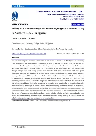 Fishery of Blue Swimming Crab Portunus pelagicus (Linnaeus, 1758) in Northern