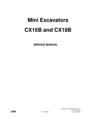 CASE CX18B Mini Excavator Service Repair Manual