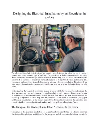 Designing the Electrical Installation by an Electrician in Sydney