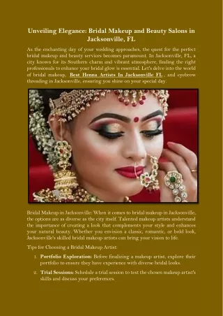 Unveiling Elegance Bridal Makeup and Beauty Salons in Jacksonville, FL