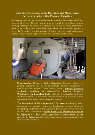 Unveiling Excellence Boiler Operation and Maintenance Services in India, with a Focus on Rajasthan