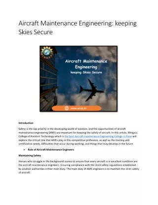 Aircraft Maintenance Engineering keeping Skies Secure