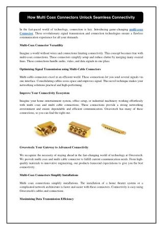 How Multi Coax Connectors Unlock Seamless Connectivity