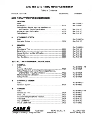 CASE IH 8309 Rotary Mower Conditioner Service Repair Manual