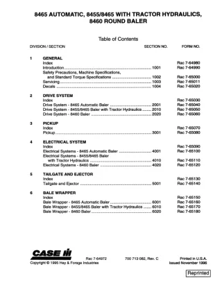 CASE IH 8455 With Tractor Hydraulics Service Repair Manual