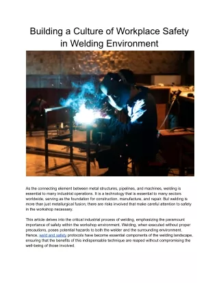 Building a Culture of Workplace Safety in Welding Environment