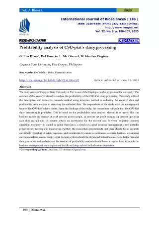 Profitability analysis of CSU-piat’s dairy processing