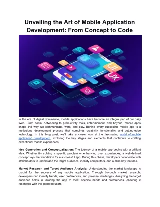 Unveiling the Art of Mobile Application Development: From Concept to Code