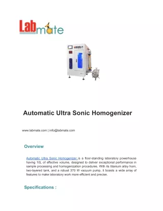 Automatic Ultra Sonic Homogenizer