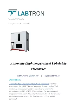 Automatic (high temperature) Ubbelohde Viscometer