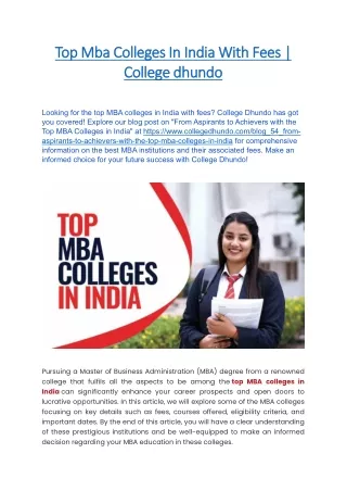 Top Mba Colleges In India With Fees | College dhundo