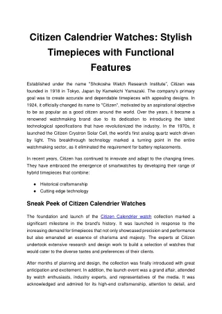 Citizen Calendrier Watches Stylish Timepieces with Functional Features