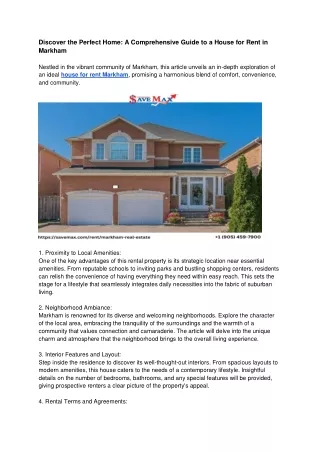 Discover the Perfect Home_ A Comprehensive Guide to a House for Rent in Markham