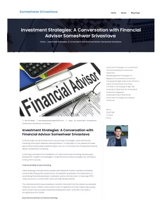 Investment Strategies: A Conversation with Financial Advisor Someshwar Srivastav