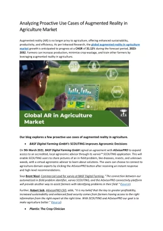 Analyzing Proactive Use Cases of Augmented Reality in Agriculture Market