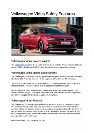 Volkswagen Virtus Safety Features