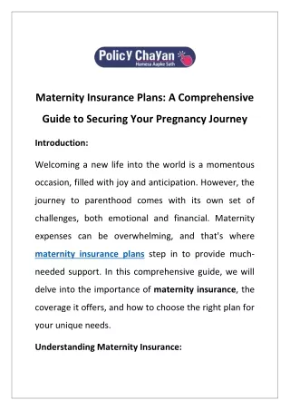 Maternity Insurance Plans  A Comprehensive Guide to Securing Your Pregnancy Journey