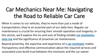 Car Mechanics Near Me Navigating the Road to Reliable Car Care