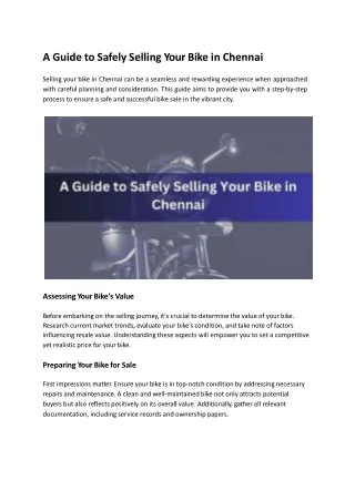 A Guide to Safely Selling Your Bike in Chennai