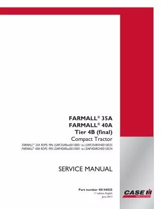 CASE IH FARMALL 35A Tier 4B (final) Compact Tractor Service Repair Manual