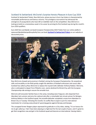 Scotland Vs Switzerland McCrorie's Surprise Heroics Pleasure in Euro Cup 2024