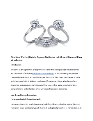 Find Your Perfect Match: Explore Solitario's Lab-Grown Diamond Ring Wonderland