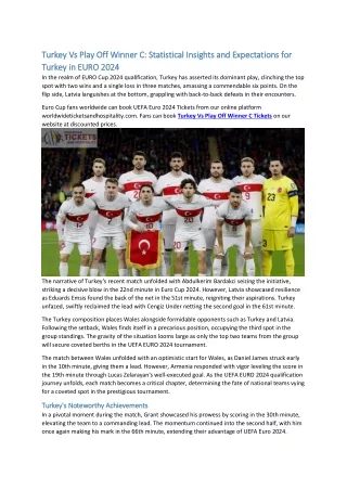 Turkey Vs Play Off Winner C Statistical Insights and Expectations for Turkey in EURO 2024