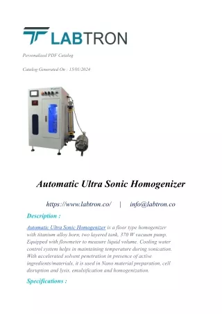 Automatic Ultra Sonic Homogenizer