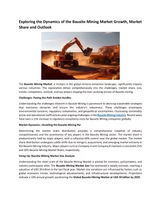 Exploring the Dynamics of the Bauxite Mining Market Growth