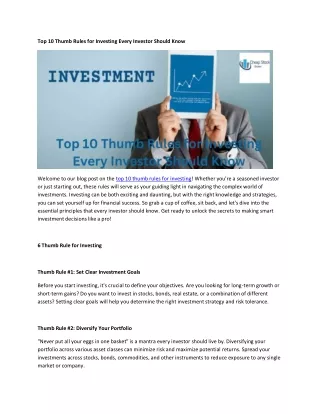 Top 10 Thumb Rules for Investing Every Investor Should Know