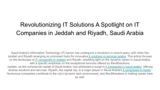 Revolutionizing IT Solutions A Spotlight on IT Companies in Jeddah and Riyadh, Saudi Arabia