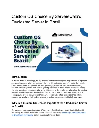 Custom OS Choice By Serverewala's Dedicated Server in Brazil