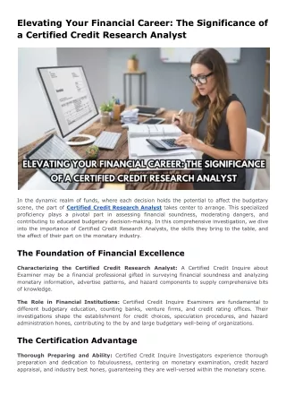 Elevating Your Financial Career: The Significance of a Certified Credit Research