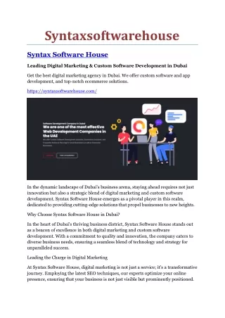 Syntax Software House Service company