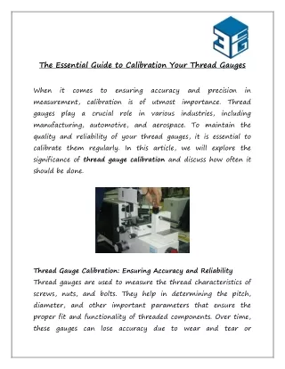 The Essential Guide to Calibration Your Thread Gauges