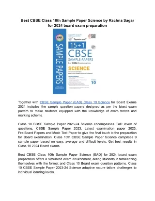 ‘Together with’ Class 10th CBSE Sample Paper Science 2024 with EAD level of ques