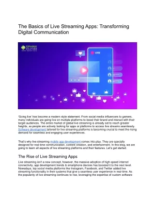 The Basics of Live Streaming Apps Transforming Digital Communication