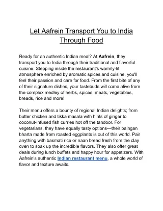 Let Aafrein Transport You to India Through Food
