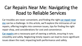 Car Repairs Near Me Navigating the Road to Reliable Services