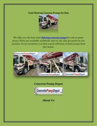 Schwing Concrete Pumps for Sale, concretepumpdepot.com