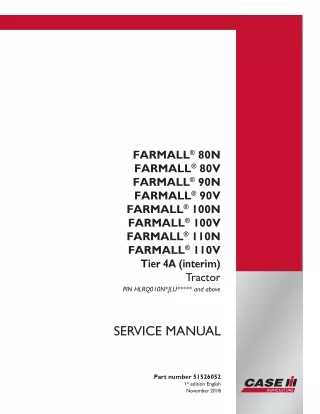 CASE IH Farmall 90V Tier 4A (interim) Tractor Service Repair Manual (PIN HLRQ010NJLU and above)