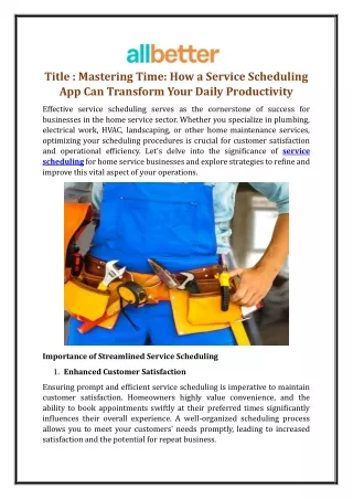 Mastering Time: How a Service Scheduling App Can Transform YourDailyProductivity