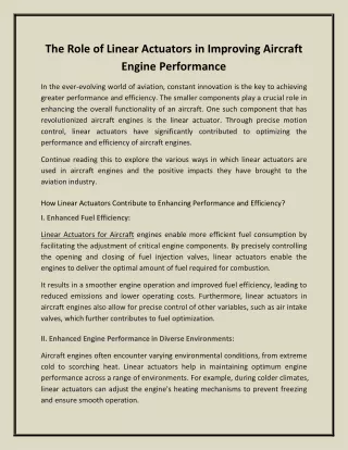 The Role of Linear Actuators in Improving Aircraft Engine Performance