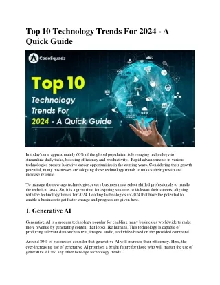 Top 10 Technology Trends For 2024 - A Quick Guide