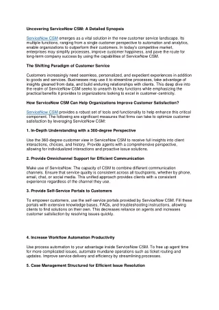Uncovering ServiceNow CSM A Detailed Synopsis