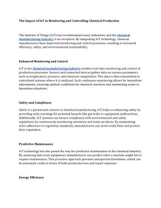 The Impact of IoT in Monitoring and Controlling Chemical Production